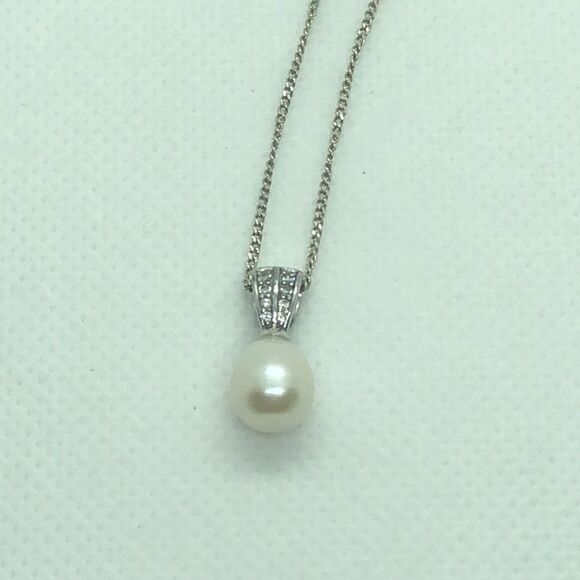 💛 925 Fresh Water Pearl & CZ Necklace - Picture 1 of 5